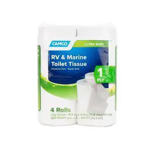 Camco Camper/RV Toilet Paper - Sewer-Safe, Septic-Safe & Biodegradable - Designed for Camper, Trailer & Marine Sanitation Systems - 1-Ply Tissue | 4 Toilet Paper Rolls 280 Sheets per Roll (40275) Camco Camper/RV Toilet Paper - Sewer-Safe, Septic-Safe & Biodegradable - Designed for Camper, Trailer & Marine Sanitation Systems - 1-Ply Tissue | 4 Toilet Paper Rolls 280 Sheets per Roll (40275)