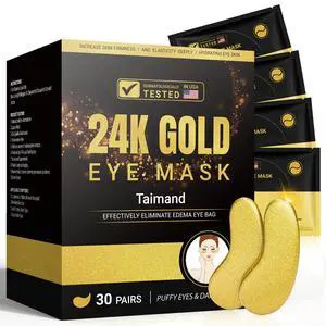 Taimand Under Eye Patches (30 Pairs), 24K Gold Under Eye Mask for Puffy Eyes, Dark Circles,Bags and Wrinkles with Collagen,Relieves Pressure and Reduces Wrinkles,Revitalises and Refreshes Your Skin Taimand Under Eye Patches (30 Pairs), 24K Gold Under Eye Mask for Puffy Eyes, Dark Circles,Bags and Wrinkles with Collagen,Relieves Pressure and Reduces Wrinkles,Revitalises and Refreshes Your Skin