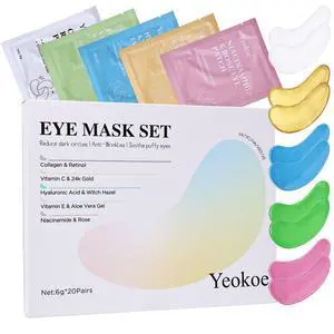Yeokoe Under Eye Patches for Dark Circles,Eye Mask for Puffy Eyes With Collagen,Retinol,Vitmin C,Hyaluronic Acid and Niacinamide Face Masks Skincare Spa Gifts for Woman 20Pairs Yeokoe Under Eye Patches for Dark Circles,Eye Mask for Puffy Eyes With Collagen,Retinol,Vitmin C,Hyaluronic Acid and Niacinamide Face Masks Skincare Spa Gifts for Woman 20Pairs