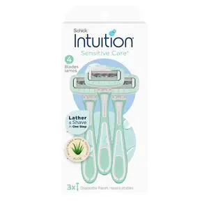 Schick Intuition Disposable Razors with Sensitive Skin, 3 Count | Razors Sensitive Skin, Womens Disposable Razors with a Touch of Aloe, Travel Razor Schick Intuition Disposable Razors with Sensitive Skin, 3 Count | Razors Sensitive Skin, Womens Disposable Razors with a Touch of Aloe, Travel Razor