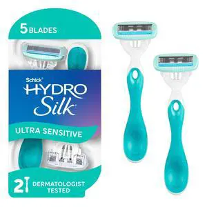 Schick Hydro Silk Sensitive Womens Disposable Razors, 2 Count, 5-Blade Disposable Razors for Women Sensitive Skin, Travel Razor for Women Schick Hydro Silk Sensitive Womens Disposable Razors, 2 Count, 5-Blade Disposable Razors for Women Sensitive Skin, Travel Razor for Women