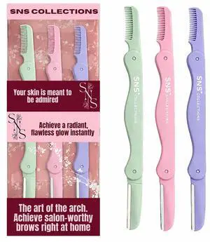 SNS CollectionsDermaplane Razor for Women, Face Razor & Eyebrow Trimmer, Facial Hair Remover, Peach Fuzz Remover, Exfoliating Facial Razor with Protective Cover, Safe Precision Blade, Pack of 3 SNS CollectionsDermaplane Razor for Women, Face Razor & Eyebrow Trimmer, Facial Hair Remover, Peach Fuzz Remover, Exfoliating Facial Razor with Protective Cover, Safe Precision Blade, Pack of 3