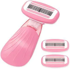 Keropy Women Razors moisturizing bar for Sensitive Skin, Travel Razors Shaving Kit Essential - 5-Blade for Sensitive Skin - Bikini, Legs, Underarms - 1 Handle & 3 Refill Cartridges - Pink Keropy Women Razors moisturizing bar for Sensitive Skin, Travel Razors Shaving Kit Essential - 5-Blade for Sensitive Skin - Bikini, Legs, Underarms - 1 Handle & 3 Refill Cartridges - Pink