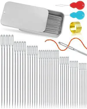 FIVEIZERO 80/40 PCS Premium Stainless Steel Sewing Needles, 7 Sizes Large Eye Sewing Sharp Needles, Leather Needle Embroidery Thread Needle with Threaders for Handsewing Art Crafts FIVEIZERO 80/40 PCS Premium Stainless Steel Sewing Needles, 7 Sizes Large Eye Sewing Sharp Needles, Leather Needle Embroidery Thread Needle with Threaders for Handsewing Art Crafts
