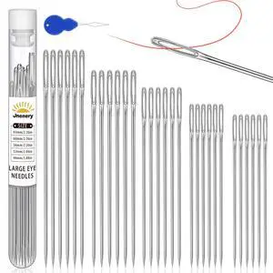 30 PCS Large Eye Sewing Needles, 5 Size Hand Sewing Needles, Leather Embroidery Thread Needle, Stainless Steel Yarn Knitting Quilting Needle with Threader for Crafts, Repair 30 PCS Large Eye Sewing Needles, 5 Size Hand Sewing Needles, Leather Embroidery Thread Needle, Stainless Steel Yarn Knitting Quilting Needle with Threader for Crafts, Repair
