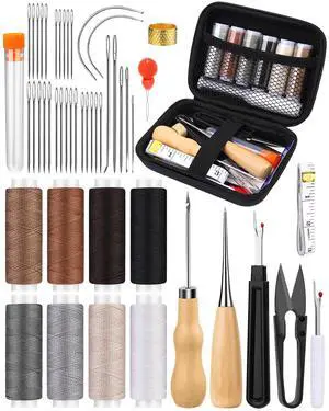 BAGERLA Upholstery Repair Kit, 50 Pcs Heavy Duty Sewing Kit with 8 Colors Thread 32 Pcs Upholstery Needles, Sewing Awls for Hand Stitching Car Sofa Shoe Backpack Craft DIY BAGERLA Upholstery Repair Kit, 50 Pcs Heavy Duty Sewing Kit with 8 Colors Thread 32 Pcs Upholstery Needles, Sewing Awls for Hand Stitching Car Sofa Shoe Backpack Craft DIY