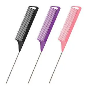 Rat Tail Combs Set: 3Pcs Long Steel Pin Teasing Combs for Salon Hair Stylists, Metal Parting Combs for Women (Purple, Black, Pink) Rat Tail Combs Set: 3Pcs Long Steel Pin Teasing Combs for Salon Hair Stylists, Metal Parting Combs for Women (Purple, Black, Pink)