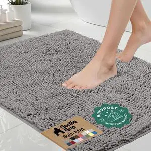 GORILLA GRIP Bath Rug Mat, Thick Soft Absorbent Chenille, Quick Dry Microfiber Mats, Rubber Backing, Machine Washable Shower Floor Rugs, Bathroom Bathmat Home Decor Accessories, 24x17 Grey GORILLA GRIP Bath Rug Mat, Thick Soft Absorbent Chenille, Quick Dry Microfiber Mats, Rubber Backing, Machine Washable Shower Floor Rugs, Bathroom Bathmat Home Decor Accessories, 24x17 Grey