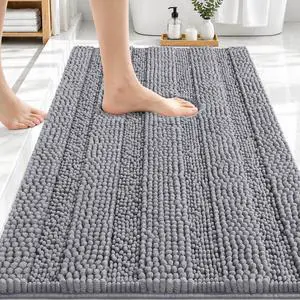 OLANLY Thick Bathroom Rugs 30x20, Extra Soft Absorbent Chenille Striped Bath Rugs, Rubber Backing, Machine Wash Dry, Bath Mats for Bathroom Floor, Tub and Shower, Home Decor Accessories, Grey OLANLY Thick Bathroom Rugs 30x20, Extra Soft Absorbent Chenille Striped Bath Rugs, Rubber Backing, Machine Wash Dry, Bath Mats for Bathroom Floor, Tub and Shower, Home Decor Accessories, Grey
