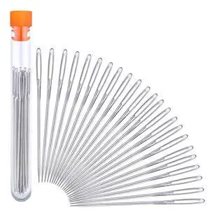 23 PCS Large Eye Sewing Needles, 2.36in Sewing Sharp Needles, Leather Embroidery Thread Needle, Stainless Steel Yarn Knitting Needle with a 3.3in Plastic Bottle 23 PCS Large Eye Sewing Needles, 2.36in Sewing Sharp Needles, Leather Embroidery Thread Needle, Stainless Steel Yarn Knitting Needle with a 3.3in Plastic Bottle