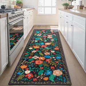 Joiedomi Hallway Runner Rug Washable 2'x6' Non Slip Kitchen Rug with Rubber Backing Soft Boho Floral Floor Carpet Runners for Entryway Laundry Bedroom Indoor (Black) Joiedomi Hallway Runner Rug Washable 2'x6' Non Slip Kitchen Rug with Rubber Backing Soft Boho Floral Floor Carpet Runners for Entryway Laundry Bedroom Indoor (Black)