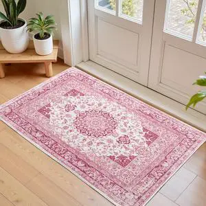 Macgace 2x3 Bright Pink Area Rug for Entryway, Small Washable Rugs with Non-Slip Backing for Girls Bedroom, Cute Vintage Throw Carpet Kitchen Laundry Front Door Decor Macgace 2x3 Bright Pink Area Rug for Entryway, Small Washable Rugs with Non-Slip Backing for Girls Bedroom, Cute Vintage Throw Carpet Kitchen Laundry Front Door Decor