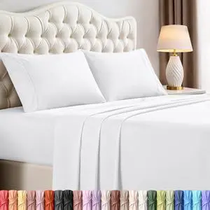 Queen Size Sheet Set 4 Piece Bed Sheets, Soft and Breathable Microfiber, Includes 1 Fitted Sheet, 1 Flat Sheet and 2 Pillowcases Oeko Tex (White) Queen Size Sheet Set 4 Piece Bed Sheets, Soft and Breathable Microfiber, Includes 1 Fitted Sheet, 1 Flat Sheet and 2 Pillowcases Oeko Tex (White)