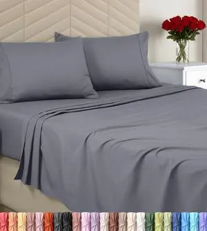 Utopia Bedding Queen Sheet Set, Soft Microfiber 4 Piece Bed Sheets with 15" Deep Pocket - Easy Care Brushed Microfiber (Queen, Grey) Utopia Bedding Queen Sheet Set, Soft Microfiber 4 Piece Bed Sheets with 15" Deep Pocket - Easy Care Brushed Microfiber (Queen, Grey)