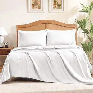 ClevaHome Sheet Set Queen Size, 4-Piece Bedding, Lightweight & Super Soft Easy Care Microfiber Shrinkage & Fade Resistant Bedding Set with 14'' Deep Pockets (Pearl White) ClevaHome Sheet Set Queen Size, 4-Piece Bedding, Lightweight & Super Soft Easy Care Microfiber Shrinkage & Fade Resistant Bedding Set with 14'' Deep Pockets (Pearl White)