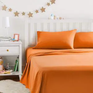 Amazon Basics Kid's Soft, Breathable, Easy-Wash Microfiber 4-Piece Sheet Set, Full, Bright Orange, Solid Amazon Basics Kid's Soft, Breathable, Easy-Wash Microfiber 4-Piece Sheet Set, Full, Bright Orange, Solid