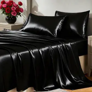 CozyLux Satin Sheets Queen Size Bed Set - Silky Soft Bedding Similar to Silk, 4 Piece Sheet Set for Hair and Skin, Deep Pocket with All-Around Elastic, Home Decor for Bedroom, Black CozyLux Satin Sheets Queen Size Bed Set - Silky Soft Bedding Similar to Silk, 4 Piece Sheet Set for Hair and Skin, Deep Pocket with All-Around Elastic, Home Decor for Bedroom, Black