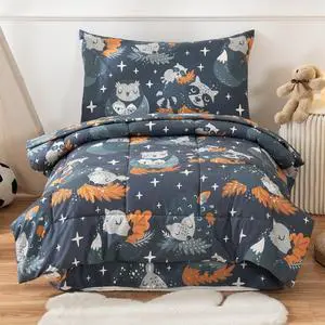 JSD Navy Blue Forest Animals Toddler Bedding Set, 4 Piece Owl Toddler Comforter Sheet Set, Lightweight Breathable Washable JSD Navy Blue Forest Animals Toddler Bedding Set, 4 Piece Owl Toddler Comforter Sheet Set, Lightweight Breathable Washable