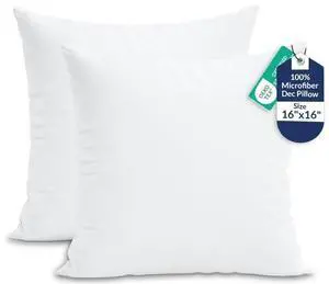 ROYALE LINENS 16 x 16 Pillow Insert - Down Alternative Throw Pillows Insert - Square Pillow Pack of 2 White - Bed & Couch Pillows - Inner Cushion for Bed, Cushion for Living Room - Shams Stuffer ROYALE LINENS 16 x 16 Pillow Insert - Down Alternative Throw Pillows Insert - Square Pillow Pack of 2 White - Bed & Couch Pillows - Inner Cushion for Bed, Cushion for Living Room - Shams Stuffer