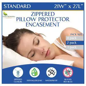 Four Seasons Essentials Standard Pillow Protectors (Set of 2) Zippered Waterproof Pillow Covers Hypoallergenic Dust Proof Pillowcase Encasement Cover Four Seasons Essentials Standard Pillow Protectors (Set of 2) Zippered Waterproof Pillow Covers Hypoallergenic Dust Proof Pillowcase Encasement Cover