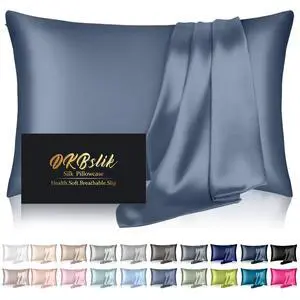 Silk Pillowcase for Hair and Skin, Mulberry Silk Pillow Cases Standard Size, Anti Acne Cooling Sleep Both Sides Natural Silk Satin Pillow Covers with Hidden Zipper, Gifts for Women Men, Ash Blue Silk Pillowcase for Hair and Skin, Mulberry Silk Pillow Cases Standard Size, Anti Acne Cooling Sleep Both Sides Natural Silk Satin Pillow Covers with Hidden Zipper, Gifts for Women Men, Ash Blue