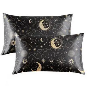 EXQ Home Satin Pillowcase for Hair and Skin Queen - Black Printed Silk Pillow Cases 2 Pack 20x30 inches - Satin Pillow Cases Set of 2 with Envelope Closure, Gifts for Women Men EXQ Home Satin Pillowcase for Hair and Skin Queen - Black Printed Silk Pillow Cases 2 Pack 20x30 inches - Satin Pillow Cases Set of 2 with Envelope Closure, Gifts for Women Men