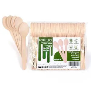 Disposable Wooden Cutlery Spoons - 100 Pack Wooden Spoons Disposable,Biodegradable and Earth Friendly, 6.3 Inch Length Disposable Wooden Cutlery Spoons - 100 Pack Wooden Spoons Disposable,Biodegradable and Earth Friendly, 6.3 Inch Length