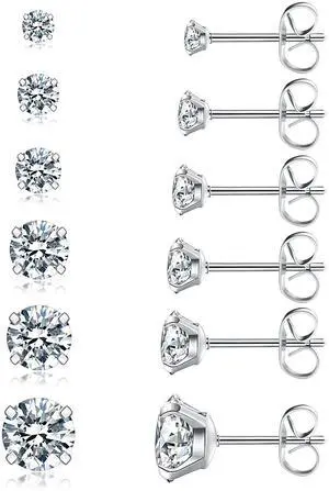 6 Pairs Stud Earrings Set, Hypoallergenic Cubic Zirconia 316L Earrings Stainless Steel CZ Earrings 3-8mm (Steel color) 6 Pairs Stud Earrings Set, Hypoallergenic Cubic Zirconia 316L Earrings Stainless Steel CZ Earrings 3-8mm (Steel color)