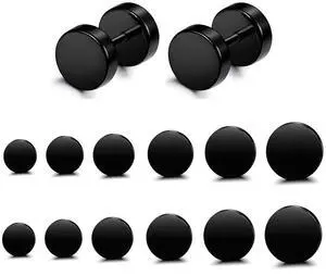 FIBO STEEL 6 Pairs Stainless Steel Black Stud Earrings for Men Women Faux Gauges Ear Tunnel Fake Gauge Earrings 3-8mm Black FIBO STEEL 6 Pairs Stainless Steel Black Stud Earrings for Men Women Faux Gauges Ear Tunnel Fake Gauge Earrings 3-8mm Black