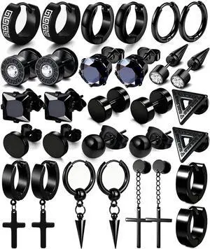 15 Pairs Earrings for Men, Black Stainless Steel Earrings Stud Kit for Men Women Fashion Piercing Jewelry Cross Dangle Hoop Earrings Set 15 Pairs Earrings for Men, Black Stainless Steel Earrings Stud Kit for Men Women Fashion Piercing Jewelry Cross Dangle Hoop Earrings Set
