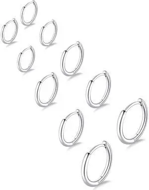 5 Pairs Small Silver Hoop Earrings Set, Cute Helix Huggie Earrings for Women Men, Hypoallergenic 316L Stainless Steel Tiny Cartilage Earrings Hoop Silver Hoop Earrings for Multiple Piercing Jewe 5 Pairs Small Silver Hoop Earrings Set, Cute Helix Huggie Earrings for Women Men, Hypoallergenic 316L Stainless Steel Tiny Cartilage Earrings Hoop Silver Hoop Earrings for Multiple Piercing Jewe