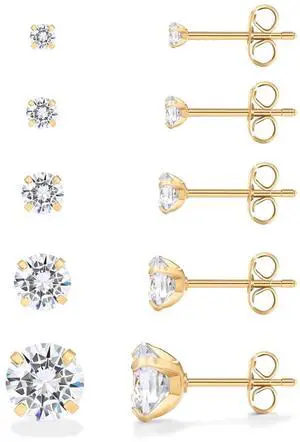 PAVOI Waterproof Five Pairs Stud Earrings for Women - 14K Yellow Gold Plated Stainless Steel Pack of 5 Cubic Zirconia Earrings for Men and Women - Hypoallergenic Premium CZ Studs Set PAVOI Waterproof Five Pairs Stud Earrings for Women - 14K Yellow Gold Plated Stainless Steel Pack of 5 Cubic Zirconia Earrings for Men and Women - Hypoallergenic Premium CZ Studs Set