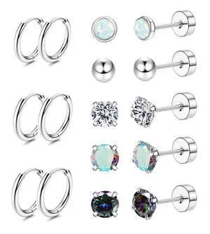 Jstyle Surgical Steel Earrings for Sensitive Ears Hypoallergenic Stainless Steel Stud Hoop Earrings for Women Men Small Ball Opal CZ Flat Back Earring Studs Cartilage Earring Hoop Silver Tone Jstyle Surgical Steel Earrings for Sensitive Ears Hypoallergenic Stainless Steel Stud Hoop Earrings for Women Men Small Ball Opal CZ Flat Back Earring Studs Cartilage Earring Hoop Silver Tone