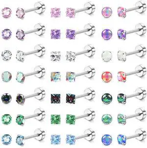 21Pairs Hypoallergenic Surgical Steel Earrings - Flat Back Stud Earrings for Women Men - 20G Small Flatback Stud Earrings - Screw Back Cartilage Earring Sets for Multiple Piercing 21Pairs Hypoallergenic Surgical Steel Earrings - Flat Back Stud Earrings for Women Men - 20G Small Flatback Stud Earrings - Screw Back Cartilage Earring Sets for Multiple Piercing