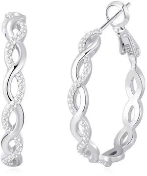 Senteria 925 Sterling Silver Earrings Hoops for Women Lightweight Twisted Hoop Earrings With Cubic Zirconia Hypoallergenic Hoops Earrings (30MM) Senteria 925 Sterling Silver Earrings Hoops for Women Lightweight Twisted Hoop Earrings With Cubic Zirconia Hypoallergenic Hoops Earrings (30MM)