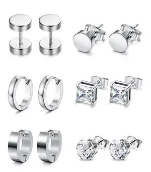 Jstyle 6 Pairs Stainless Steel CZ Stud Earrings for Women Mens Huggie Hoop Earrings Ear Piercing Jstyle 6 Pairs Stainless Steel CZ Stud Earrings for Women Mens Huggie Hoop Earrings Ear Piercing