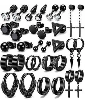 16 Pairs Men Earrings Set -Stainless Steel Cross Dangle Hoop & Ear Stud Fashion Piercing Jewelry for Birthdays, Parties & More (Black) 16 Pairs Men Earrings Set -Stainless Steel Cross Dangle Hoop & Ear Stud Fashion Piercing Jewelry for Birthdays, Parties & More (Black)