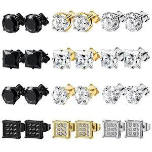 NEWITIN 12 Pairs Stainless Steel Stud Earrings for Men Hypoallergenic Earring Unisex Studs Inlaid Cubic Zirconia Men Earrings Hoop CZ Stud Earring Set for Women NEWITIN 12 Pairs Stainless Steel Stud Earrings for Men Hypoallergenic Earring Unisex Studs Inlaid Cubic Zirconia Men Earrings Hoop CZ Stud Earring Set for Women