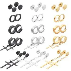 NEWITIN 15 Pairs Stainless Steel Earrings for Men Women Stud Earring Set NEWITIN 15 Pairs Stainless Steel Earrings for Men Women Stud Earring Set