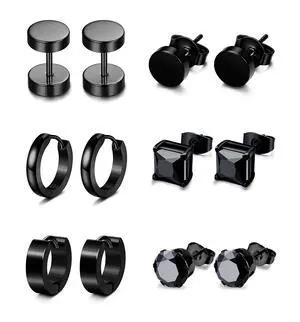 Jstyle 6 Pairs Stainless Steel CZ Stud Earrings for Men Women Black Earrings Huggie Small Hoop Earrings Ear Piercing Jewelry for Men Jstyle 6 Pairs Stainless Steel CZ Stud Earrings for Men Women Black Earrings Huggie Small Hoop Earrings Ear Piercing Jewelry for Men