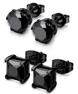 BESTEEL 2Pairs Hypoallergenic Black Stud Earrings for Men Women 316L Stainless Steel Square Round CZ Mens Earrings Studs Jewelry Set for Sensitive Ears Black-6mm BESTEEL 2Pairs Hypoallergenic Black Stud Earrings for Men Women 316L Stainless Steel Square Round CZ Mens Earrings Studs Jewelry Set for Sensitive Ears Black-6mm