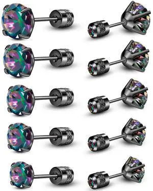 ONESING 5 Pairs Mens Earrings Studs Stianless Steel Black Stud Earrings Hypoallergenic Cubic Zirconia Flat Back Mens Black Earrings for Multiple Piercing 20G/3-7mm ONESING 5 Pairs Mens Earrings Studs Stianless Steel Black Stud Earrings Hypoallergenic Cubic Zirconia Flat Back Mens Black Earrings for Multiple Piercing 20G/3-7mm