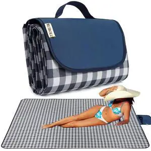 RUIBOLU Beach Blanket Large Picnic Blankets, 80x60in Sandproof Beach Mat for 2-4 Adults Waterproof Quick Drying Outdoor Picnic Mat for Travel Camping Hiking Festival Park Lawn (Dark Blue Plaids) RUIBOLU Beach Blanket Large Picnic Blankets, 80x60in Sandproof Beach Mat for 2-4 Adults Waterproof Quick Drying Outdoor Picnic Mat for Travel Camping Hiking Festival Park Lawn (Dark Blue Plaids)