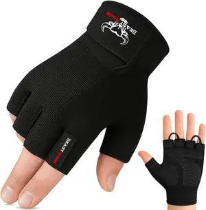 BEAST RAGE Workout Gloves for Men, Durable Palm Grip Gym Gloves Women Half Finger Elasticated Training Weight Lifting Strength Bodybuilding Anti Slip Cycling Glove Exercise (Jet Black, M) BEAST RAGE Workout Gloves for Men, Durable Palm Grip Gym Gloves Women Half Finger Elasticated Training Weight Lifting Strength Bodybuilding Anti Slip Cycling Glove Exercise (Jet Black, M)