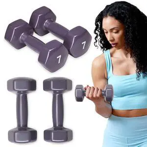 SPRI Deluxe Vinyl Coated Dumbbell Set (Purple) - 7 lbs, Set of 2, Hand Weights for Muscle Toning, Step Aerobics, Strength Training, Professional-Grade Unisex Workout Equipment for Home & Gym SPRI Deluxe Vinyl Coated Dumbbell Set (Purple) - 7 lbs, Set of 2, Hand Weights for Muscle Toning, Step Aerobics, Strength Training, Professional-Grade Unisex Workout Equipment for Home & Gym