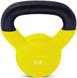 JFIT Vinyl-Coated Cast Iron Kettlebell Weight Flat Bottom Kettlebell for Strength Training, Cross Training & Home Gym Workouts, 8lb-Yellow JFIT Vinyl-Coated Cast Iron Kettlebell Weight Flat Bottom Kettlebell for Strength Training, Cross Training & Home Gym Workouts, 8lb-Yellow