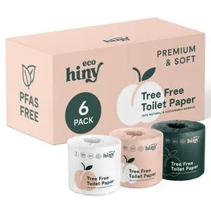 ecoHiny Premium & Soft Bamboo Toilet Paper | PFAS Free | 6 Mega Rolls, 3 ply & 350 Sheets | Non Toxic, FSC Certified, Septic Safe, BPA Free | Tree Free Toilet Tissue | Plastic Free Packaging ecoHiny Premium & Soft Bamboo Toilet Paper | PFAS Free | 6 Mega Rolls, 3 ply & 350 Sheets | Non Toxic, FSC Certified, Septic Safe, BPA Free | Tree Free Toilet Tissue | Plastic Free Packaging