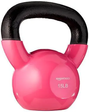Vinyl Kettlebell Weight for Strength Training, Workout, 15 Pounds, Textured Wide Handle, Pink Vinyl Kettlebell Weight for Strength Training, Workout, 15 Pounds, Textured Wide Handle, Pink