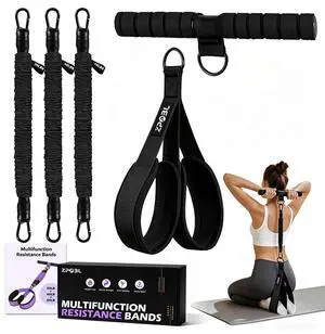 Upgraded Multifunction Pedal Resistance Band with Handle for Women - 3 Adjustable Tubes for Core, Abs, Arm & Leg Workouts | Home Gym Equipment (Black) Upgraded Multifunction Pedal Resistance Band with Handle for Women - 3 Adjustable Tubes for Core, Abs, Arm & Leg Workouts | Home Gym Equipment (Black)