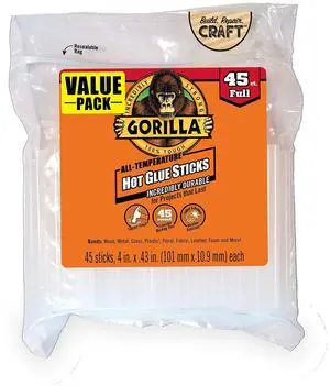 Gorilla Hot Glue Sticks, Clear Glue, Full Size 4" Long x 0.43" Diameter, 45 Count (Pack of 1) - Safe for All Temperatures with Extended Working Time Gorilla Hot Glue Sticks, Clear Glue, Full Size 4" Long x 0.43" Diameter, 45 Count (Pack of 1) - Safe for All Temperatures with Extended Working Time